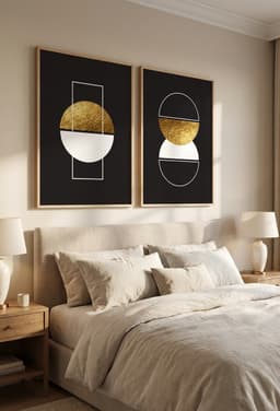Kit Quadros Decorativos Formas Douradas